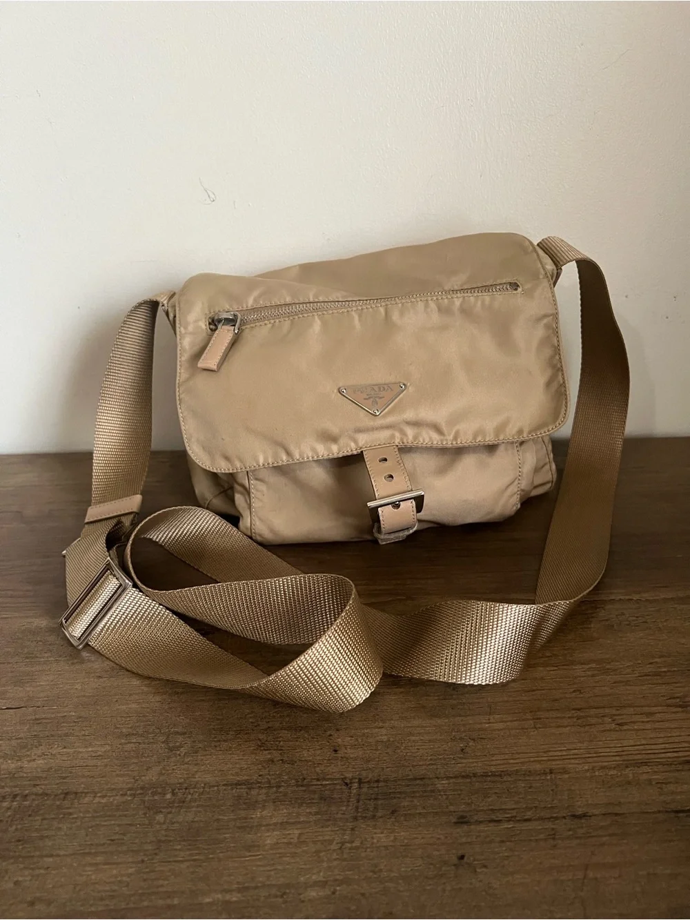 Prada Tan Nylon Messenger Bag with Adjustable Strap